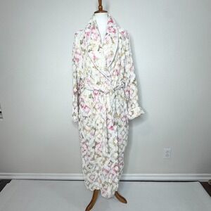 VTG STAN HERMAN Herbcraft 80s Chenille Maxi Robe LG Floral Belt Grandma Coquette